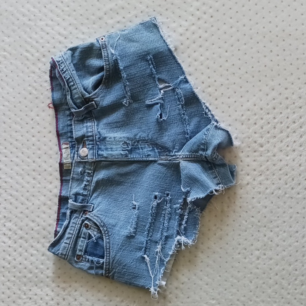 Levi cut off jean shorts. Distressed customized  unique one of a kind - Picture 4 of 15